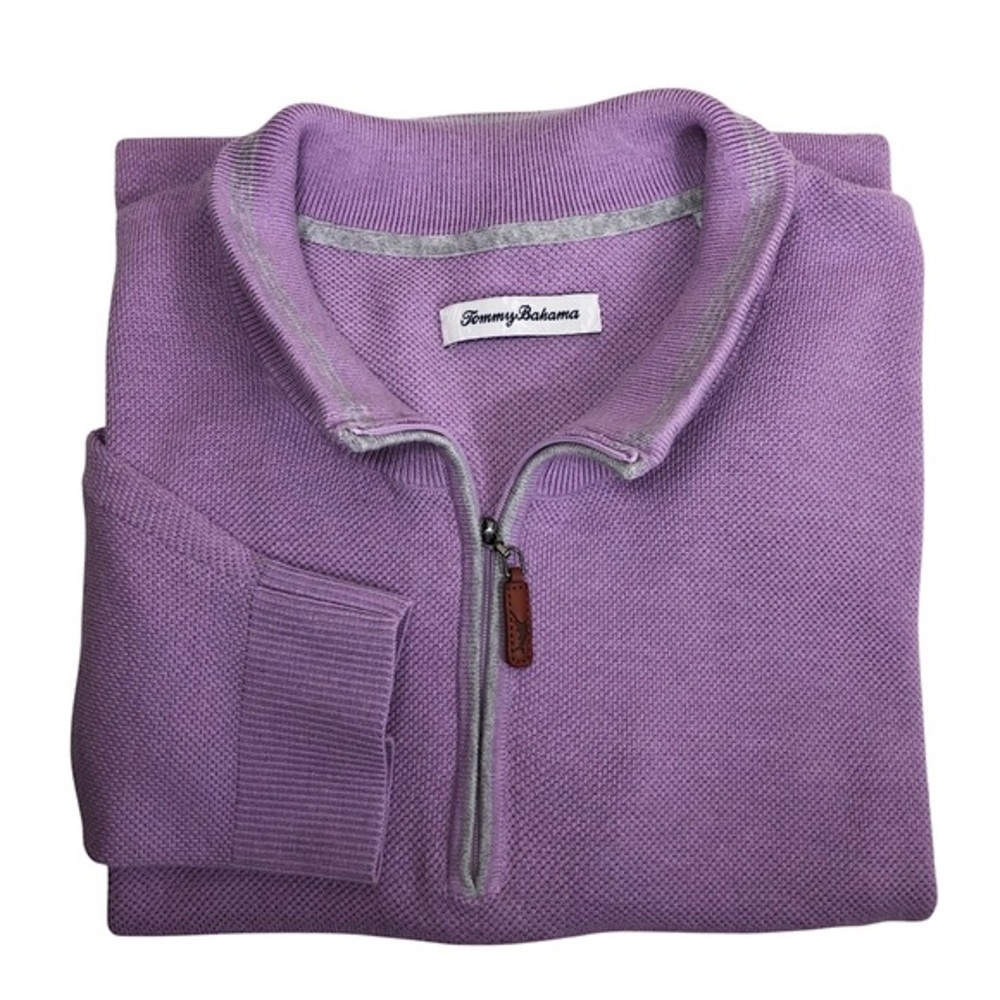 Tommy Bahama Cotton Blend‎ Quarter Zipper Purple Men's Long Sleeve Sweater XXL